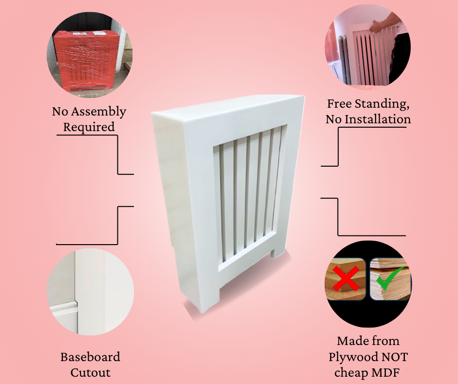 Custom Shaker radiator cover – modern wood slat design by Gold Remodels, Clifton NJ